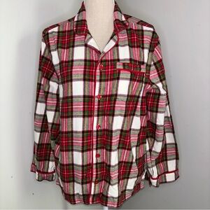 Hanna Andersson red Christmas plaid flannel pajama shirt unisex size Medium